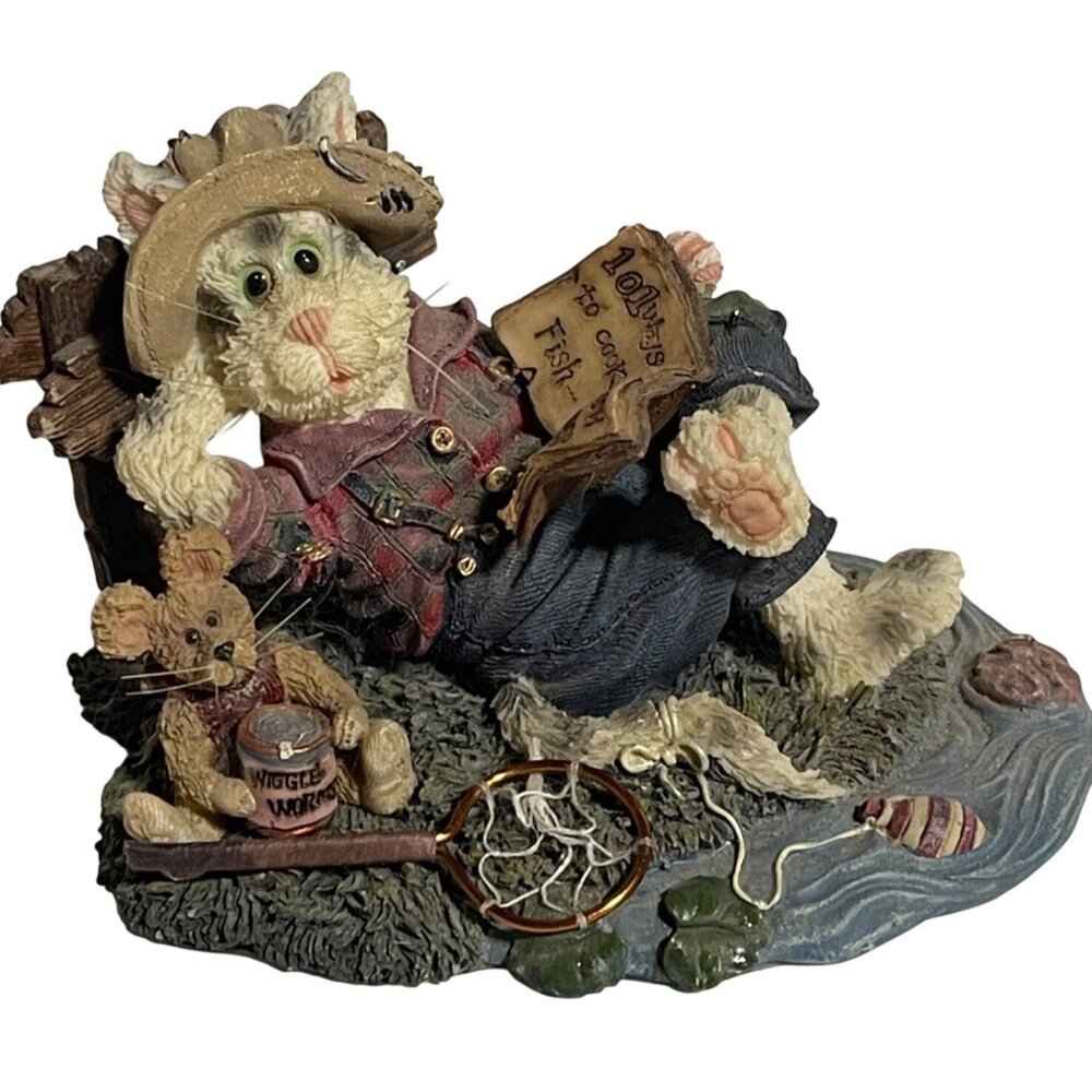 Boyds Bears & Friends Purrstone VTG 1999 Opie Baithook Catch Of The Day Figurine